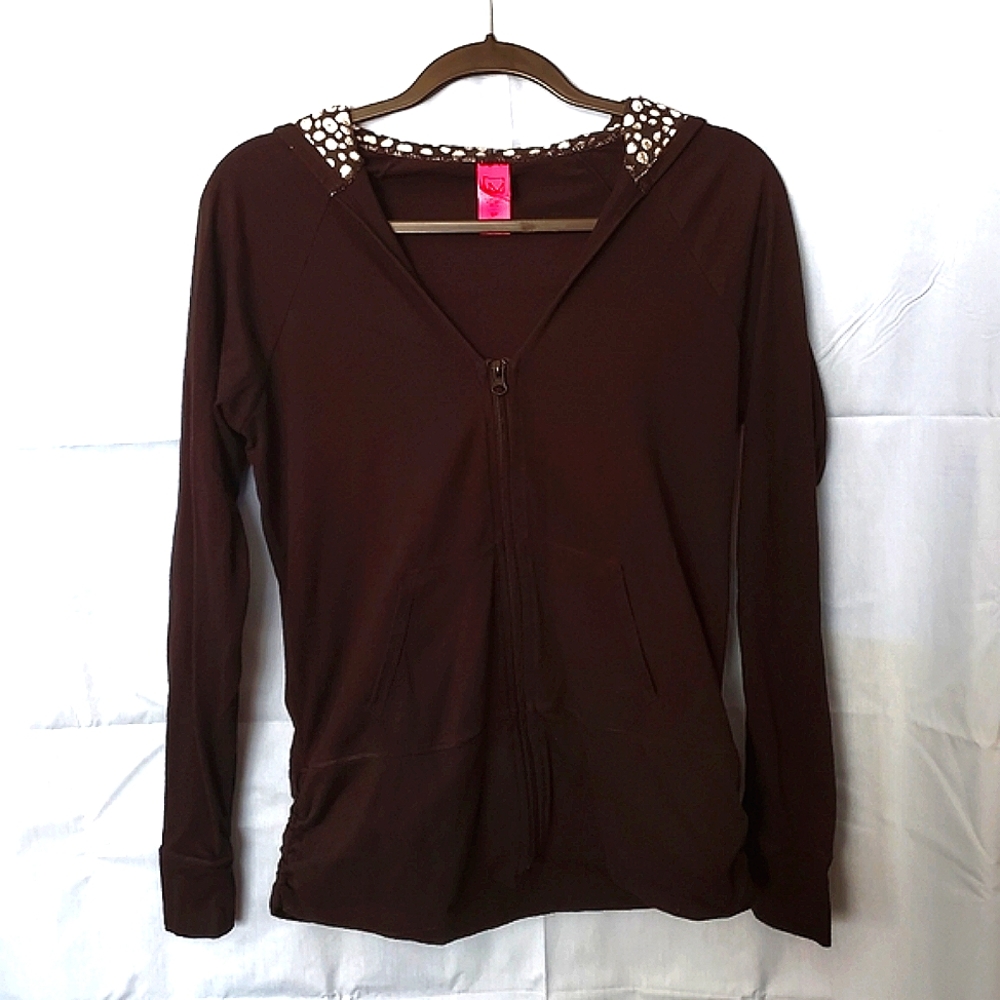 Material Girl Full Zip Sweater w/Hood S, Black w/White Details